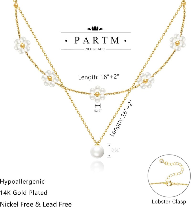 Partm Pearl Necklace for Women Trendy 14K Gold Plated Dainty Pearl Pendant Choker Set Handmade Pearl Gold Necklace Non Tarnish Simple Cute Jewelry Gifts for Women - Image 5